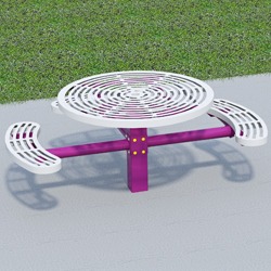 T300/T400 Series Round, Pedestal Accessible Picnic Table With CURVED Seats - Using Cut Steel Plate