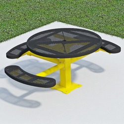 T300/T400 Series Round, Pedestal Accessible Picnic Table With CURVED Seats - Using Perforated Steel