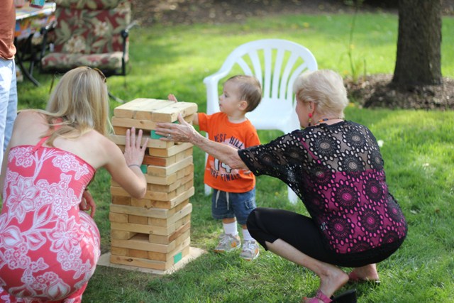 people playing Jenga game