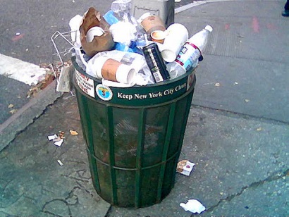 overflowing trash can
