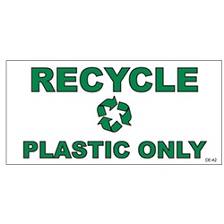 Model DE-42 -  RECYCLE PLASTIC ONLY Decal for BPRT Series Receptacles