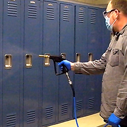 DMS-TNT350 Disinfecting Mister used in Locker Room. DMS-TNT350 Disinfecting Mister used in Locker Room.