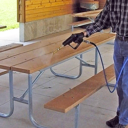 DMS-TNT350 Disinfecting Mister used on Picnic Table. DMS-TNT350 Disinfecting Mister used on Picnic Table.