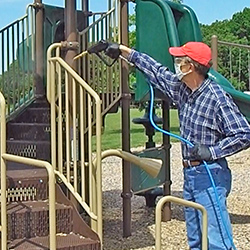 DMS-TNT350 Disinfecting Mister on Playground. DMS-TNT350 Disinfecting Mister on Playground.