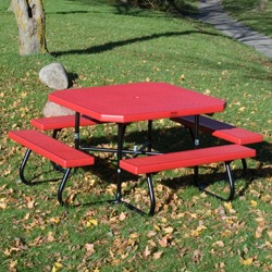 SQT 4 Series Portable 48 Square Picnic Table Using Perforated Steel Pilot Rock