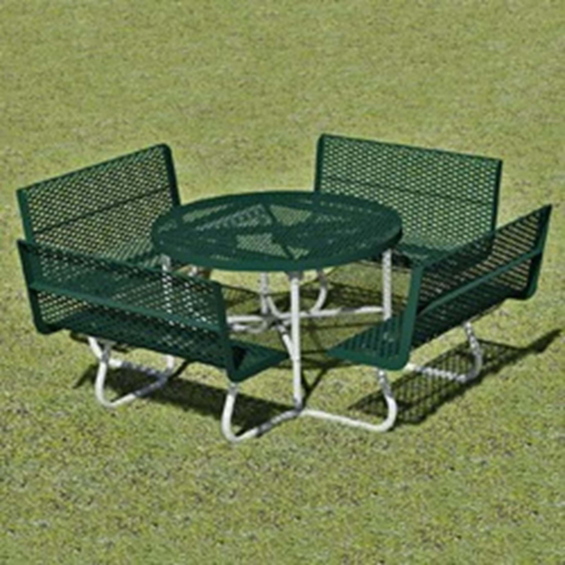 T100 Series - Round, Portable Picnic Table With CONTOUR Seats - Using Expanded Steel