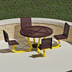 T200 Series - Round, Portable Picnic Table With CHAIR Seats - Using Perforated Steel