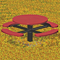 T300/T400 Series Round, Pedestal Picnic Table With CURVED Seats - Using Perforated Steel