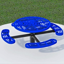 T300/T400 Series Round, Pedestal Picnic Table With CURVED Seats - Using Cut Steel Plate