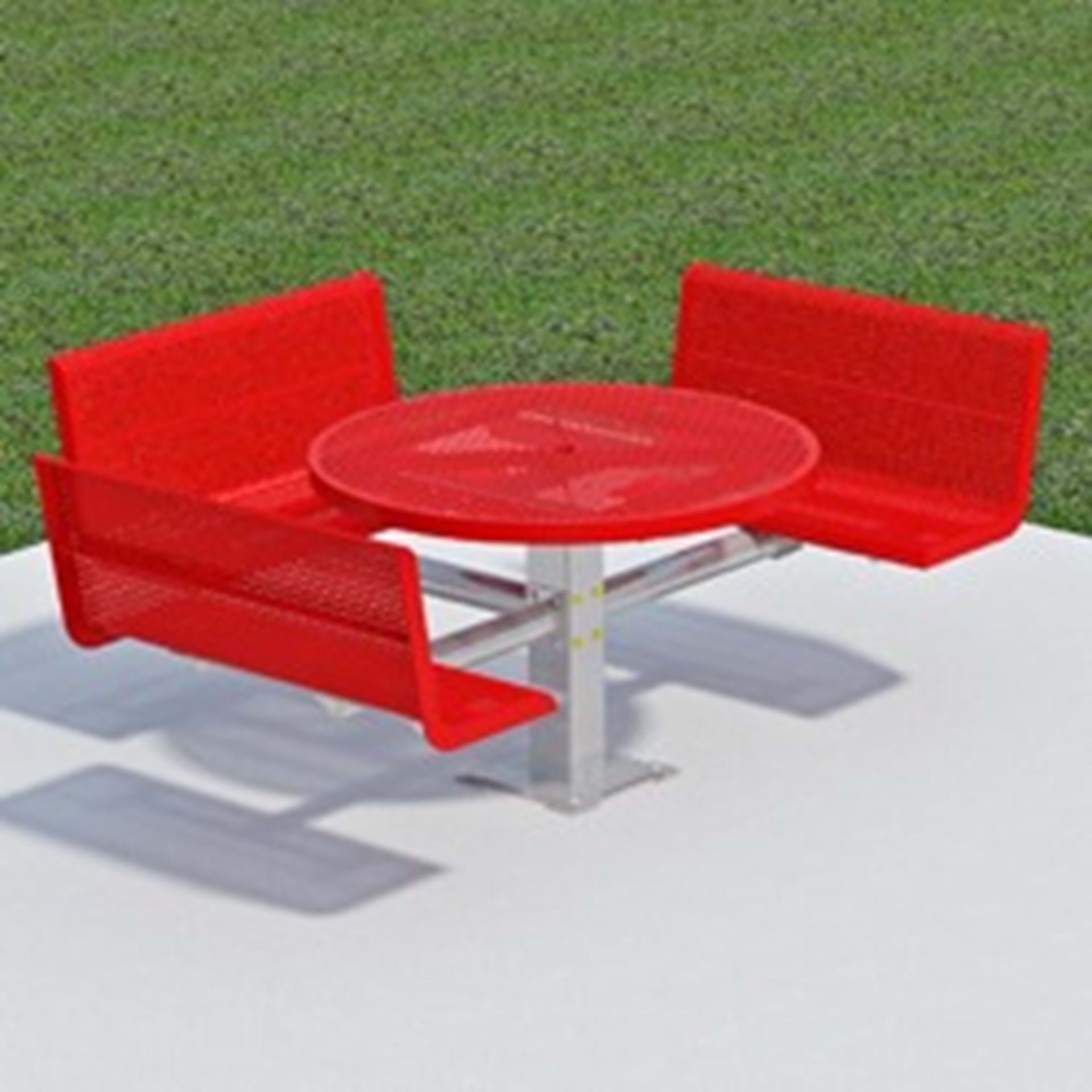 T300/T400 Series Round, Pedestal Accessible Picnic Table With CONTOUR Bench Seats - Using Perforated Steel